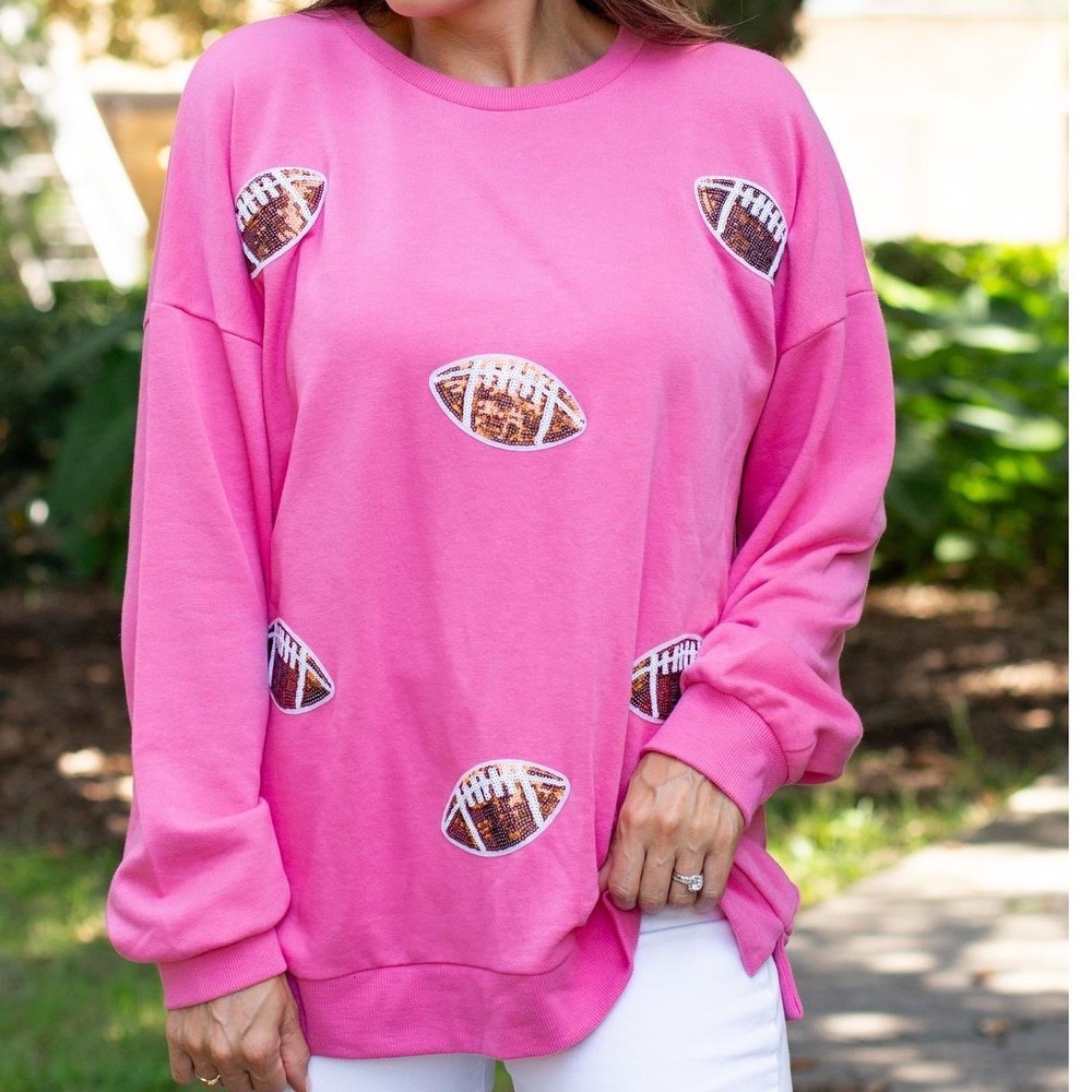 The Royal Standard Sweatshirt Womens Pink Sequin Football Game Day Sporty L